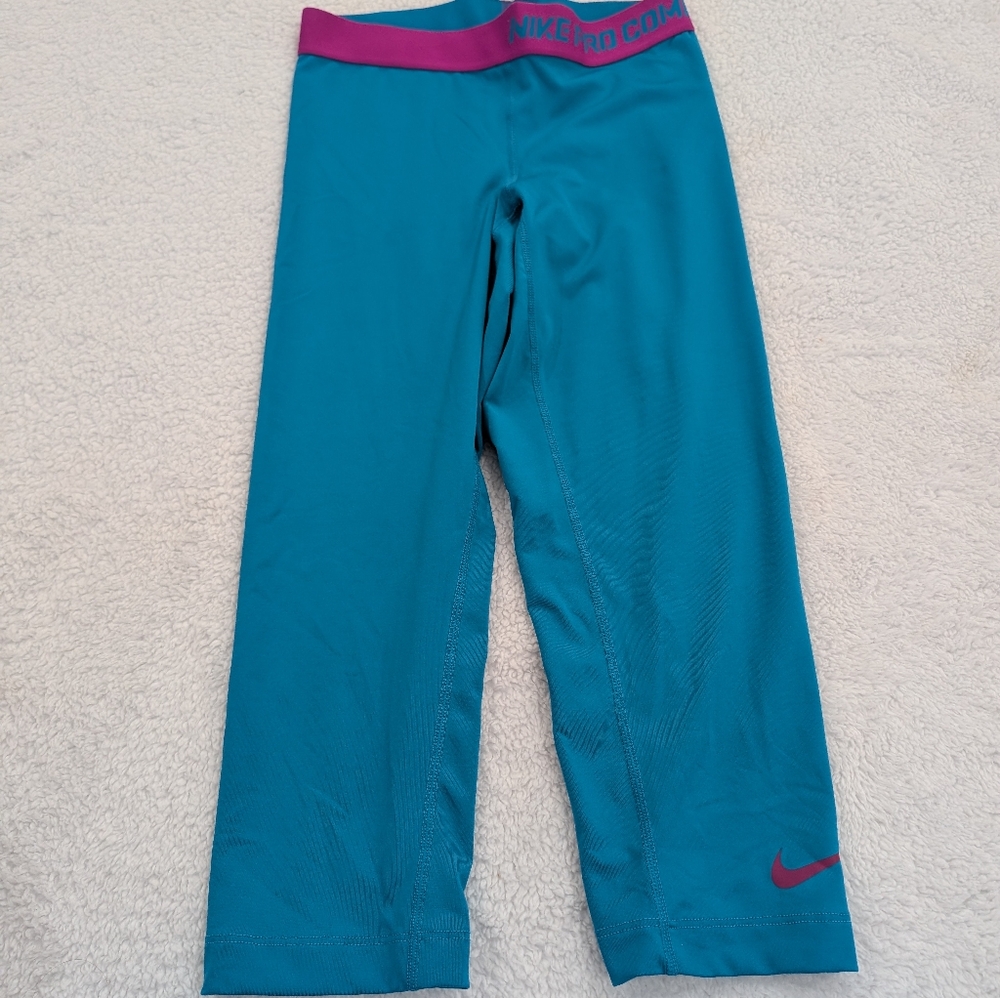 Nike Kids Teal Leggings with Pink Accents